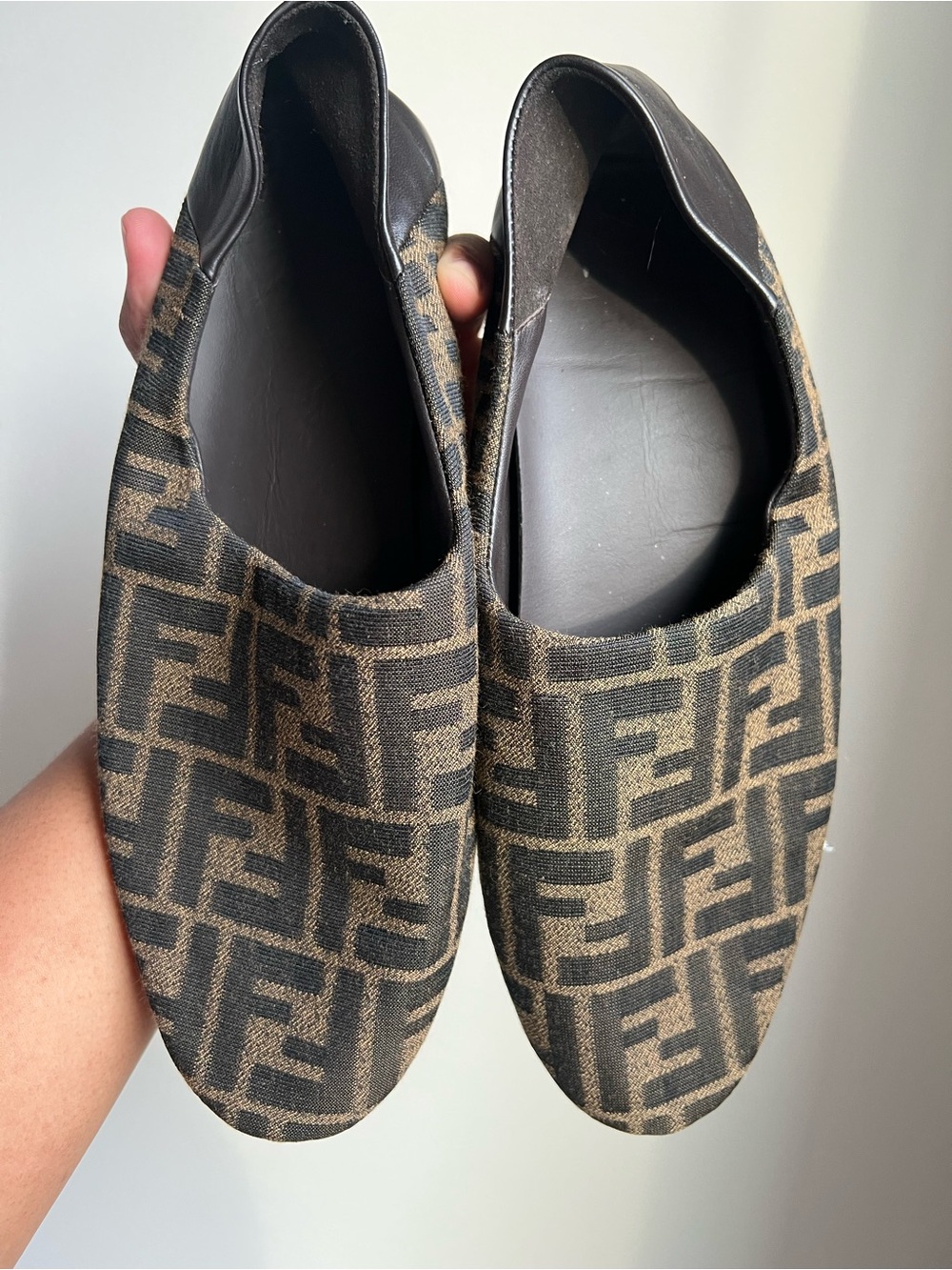 Fendi Fabric Jacquard Nappa FF Slippers Size 39